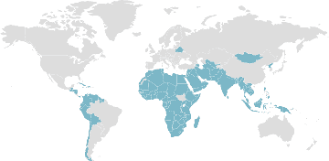 Weltkarte der Mitgliedsländer: Bewegung der Blockfreien Staaten
