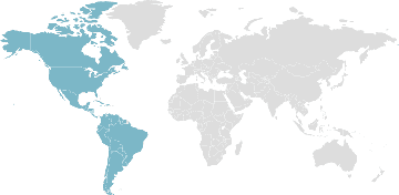 Weltkarte der Mitgliedsländer: OAS - Organisation Amerikanischer Staaten