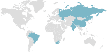 Weltkarte der Mitgliedsländer: BRICS-Staaten