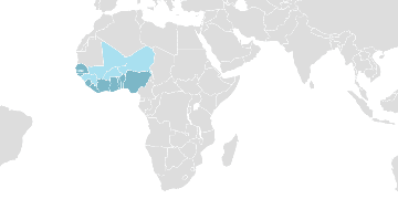 Weltkarte der Mitgliedsländer: ECOWAS - Westafrikanische Wirtschaftsgemeinschaft