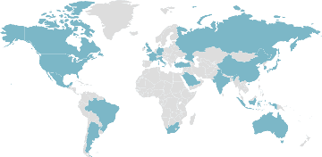 Weltkarte der Mitgliedsländer: G20 - wichtigste Industrienationen