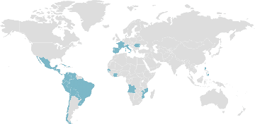 Weltkarte der Mitgliedsländer: Lateinische Union